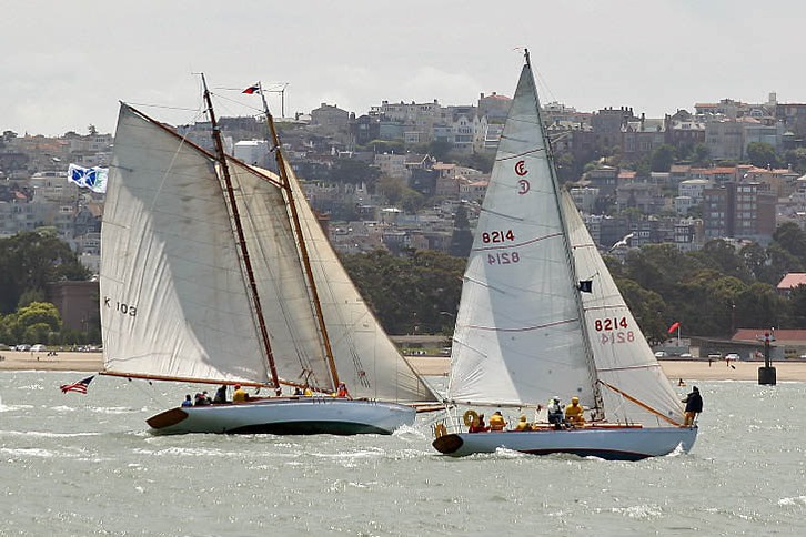 Yankee racing alongside another classic yacht